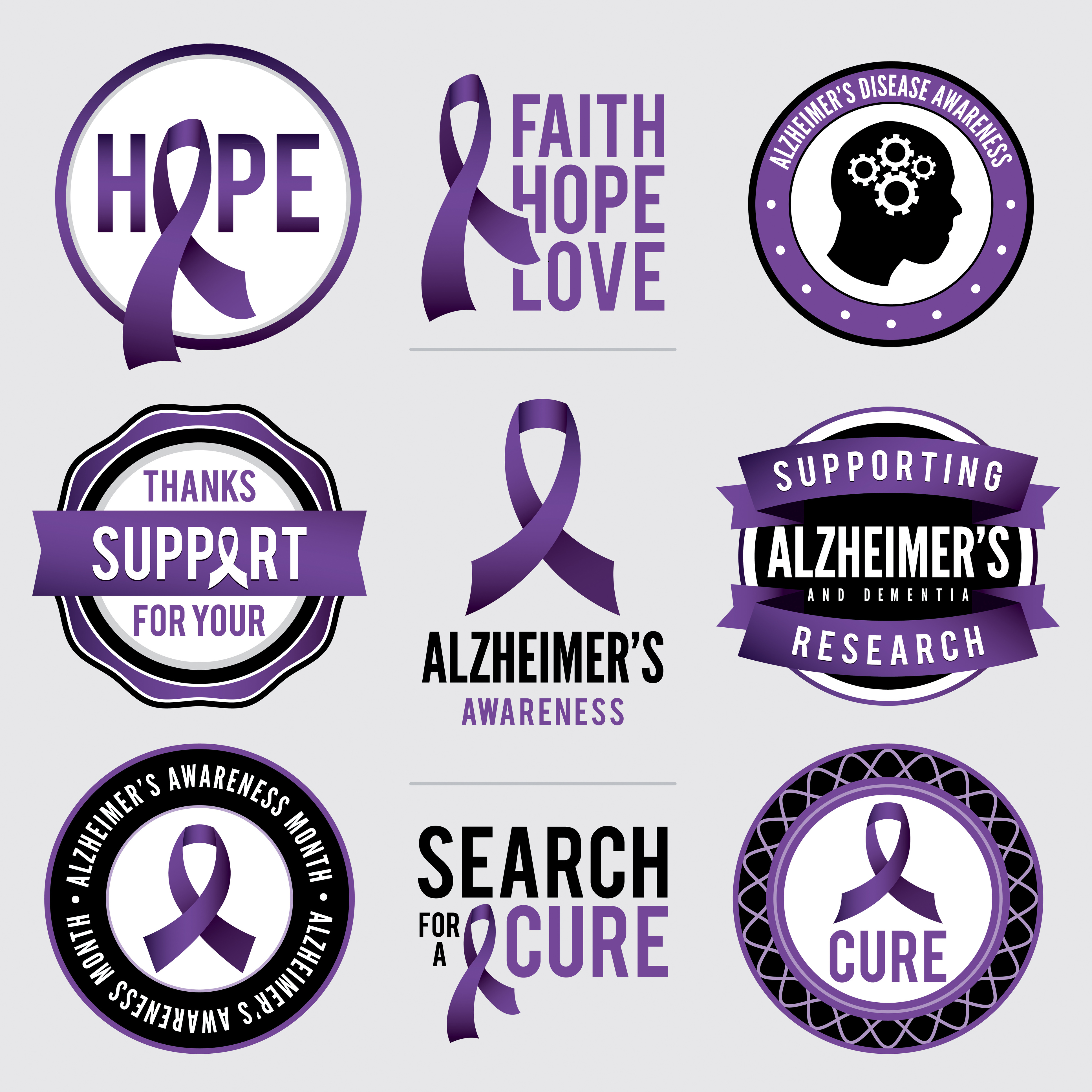 Alzheimer's Disease Awareness Badges Illustration